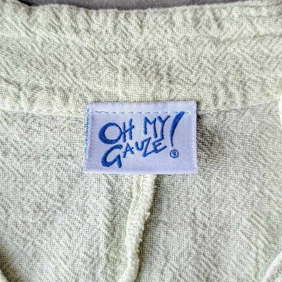 Oh My Gauze! Pastel Green Sage Asymmetric Button Front Short Sleeve Cotton Top - Picture 6 of 9